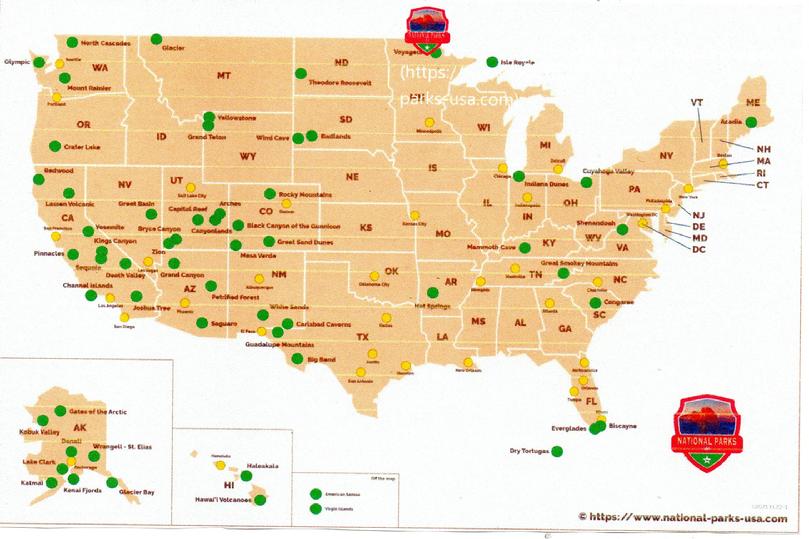 National Parks USA map